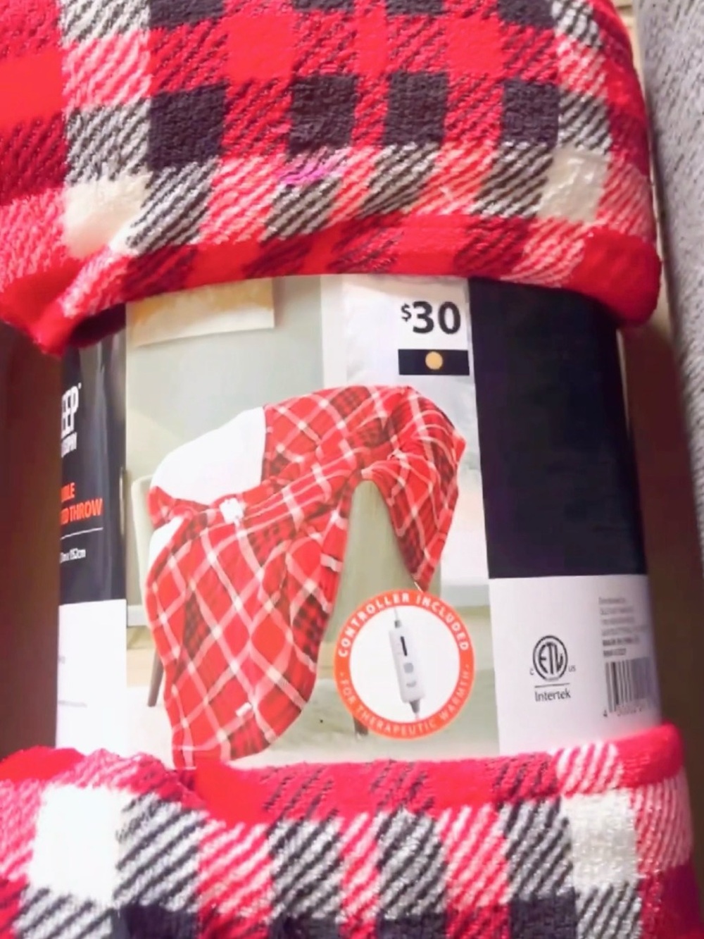 Philosophy Red Black and White Plaid Sherpa Heated Throw